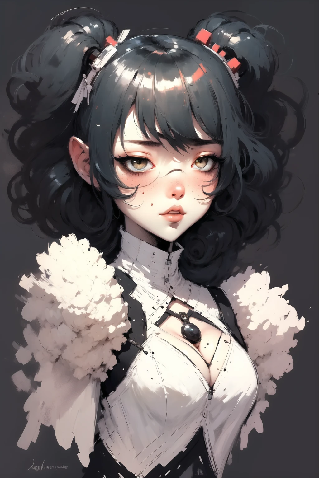 masterpiece, best quality, 1girl, powerful, (black background:1.4), (lineart, sketch:1.3)