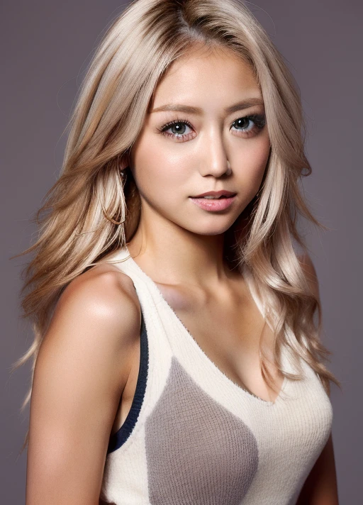masterpiece,best quality,higher,1girl, beautiful face, (simple background:1.2), <lora:gal:1>,asian,(brown race),dark skin,blonde hair