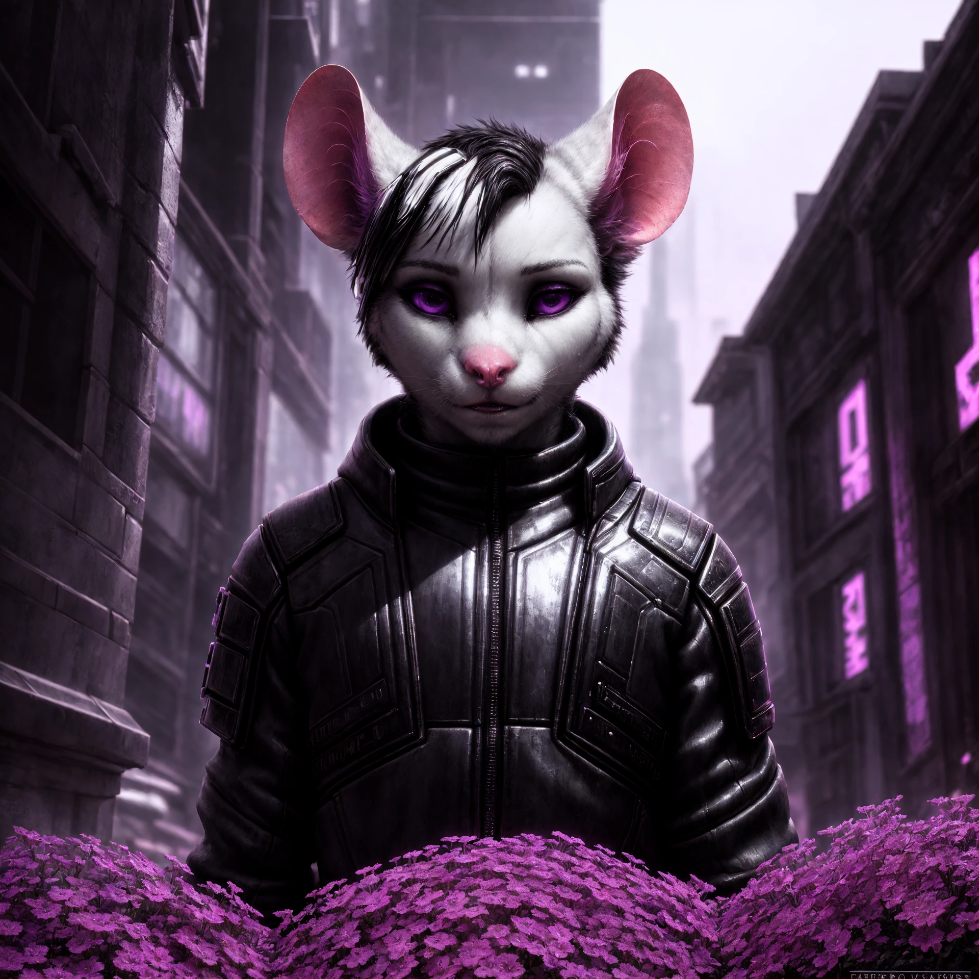 <lora:add_detail:0.8>, <lora:astronomy_wallpapers01:1>, detailed background cyberpunk, masterpiece, detailed, colors (black and white:1.2) and violet, scene, portrait, face closeup, mouse,
cgi, photorealistic, high detail, realistic, masterpiece, absurdres, best quality, HDR, high quality, high-definition, extremely detailed, 8k wallpaper, intricate details, 8K uhd, Full-HD, (realistic photo:1.2), harsh lighting, cinematic lighting, natural lighting, hard light, violet lighting, global illumination, ambient occlusion, depth of field, Field of View, lens flare, bloom, stunning environment <lora:gachaSplashLORA_v40:1>