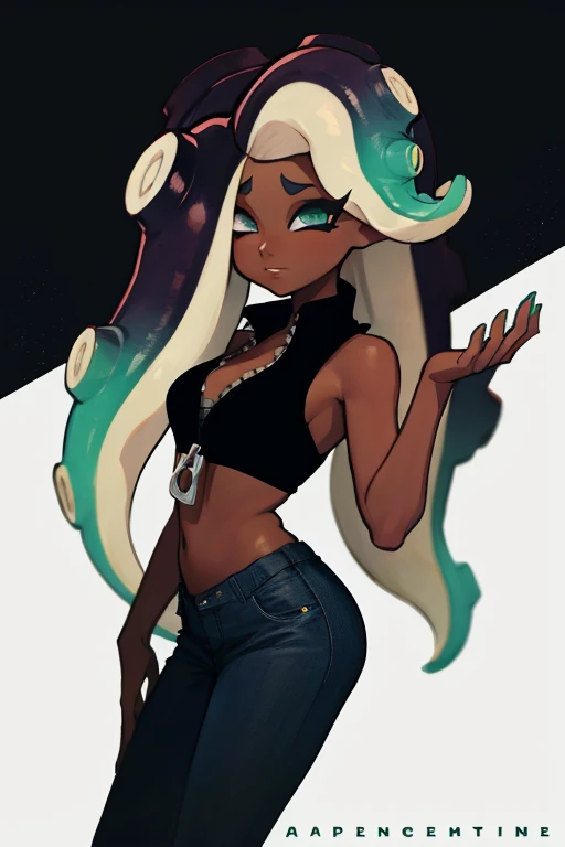 1girl, marina, dark skin, dark-skinned female, tentacle hair, promotional_art, best_quality