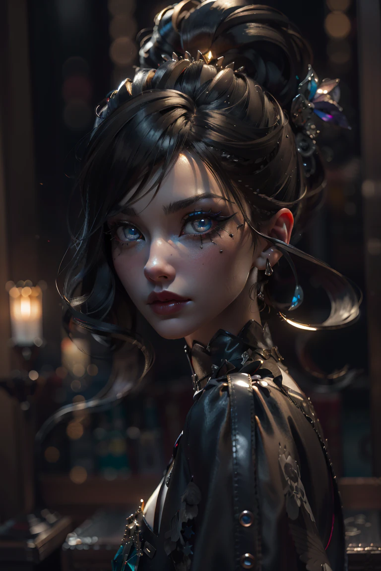 (absurdres,official art,unity 8k wallpaper,ultra detailed,High quality,best quality),unique scary,gothic,dynamic goth hair,punk,(masterpiece:1.6, best quality),(finely detailed beautiful eyes:1.2),(extremely detailed CG unity 8k wallpaper, masterpiece, ultra-detailed,best shadow),(detailed background),(beautiful detailed face, beautiful detailed eyes),High contrast,(best illumination, an extremely delicate and beautiful),