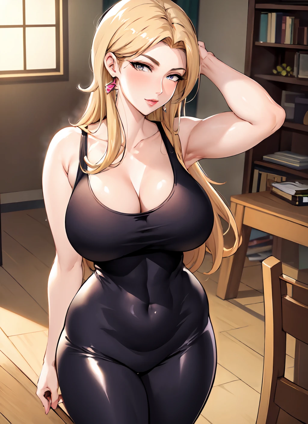 ultra realistic 8k cg, masterpiece, ((ultra detailed background, intricate detail, highly detailed, fine details best quality, hyperdetailed face)), gigantic breasts ,beautiful lighting, absurdres, BoaHancockV2, 1girl, solo, blonde hair, long hair, jewelry, closed mouth, ), cleavage, minidress, bare shoulders, curvy, midriff, curvy, thighs, shiny clothes), blue eyes, complex detailed background, indoor, palace), ((cowboy shot)), curvy, (gigantic breasts: 1.4), seductive smile, cowboy shot, (tan skin :1.1) (tan face:1.1), long elf ears