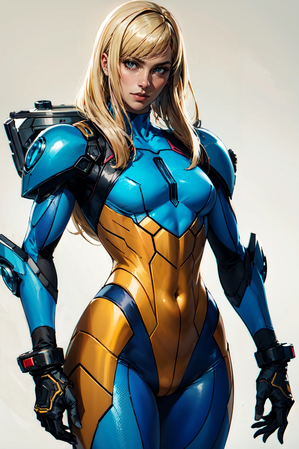 cowboy shot of samus aran, simple background
