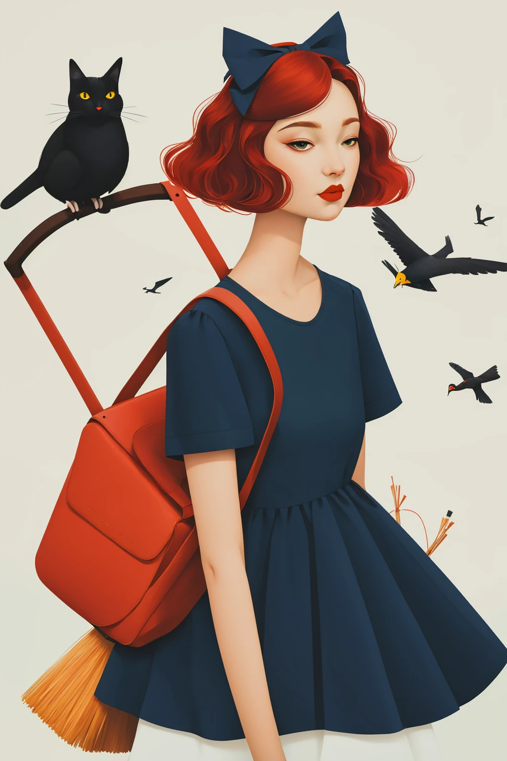 2d, nsfw, pastel color, watercolor, low color saturation,
lineart,
ankymoore, 1girl, solo, looking at viewer, short hair, black hair, dress, bow, short sleeves, hair bow, hairband, artist name, bag, black dress, red bow, looking to the side, makeup, blue dress, bird, animal, cat, broom, shoulder bag, red hairband, red lips, witch, black cat, broom riding, animal on shoulder,
<lora:ankymoore-04:0.9>