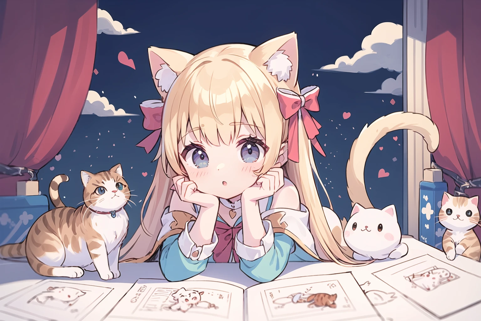 best quality,(kawaii:1.1),(cute),(high resolution:1.2),incredibly absurdres:1.3,incredibly fine illustration,cute girl,cat