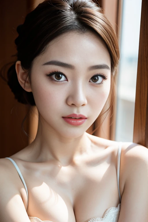 film grain,1 Ulzzang,asian girl,long lashes,mascara,aegyo sal,cleavage visible,(masterpiece:1.2) and (best quality:1.2) and (photorealistic:1.4) and (Realistic:1.4) and Detailed Skin Textures and detailed skin pores,wear elegant dresses