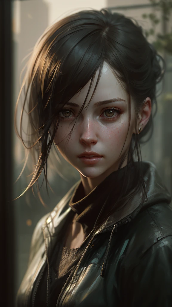 1 girl , style of Jeremy Mann, detailed pupils , looking at camara, realistic face, detailed face, garden, ultra realistic, 8k, intrincate details, raw, masterpiece,