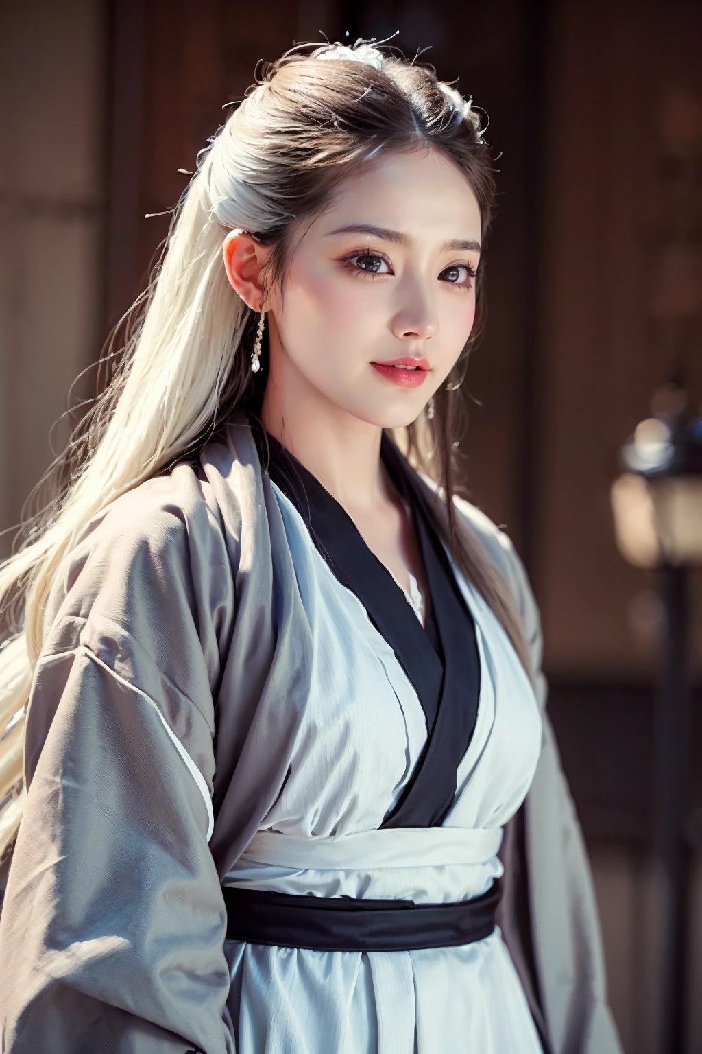 (8k, best quality, masterpiece:1.2),(realistic, photo-realistic:1.37),ultra-detailed,solo,beautiful detailed sky,(closed mouth) small breasts,1 girl,(white hair:1.1),Hanfu,(Look to the audience:1.2),(smile:1.05),beautiful detailed eyes,floating hair NovaFrogStyle,<lora:girl_20230604210014-000004:0.7>,