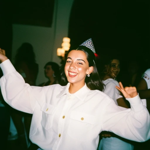 90s flash photo, happy girl dancing, party, film photo, <lora:90sflash_v1:0.8>