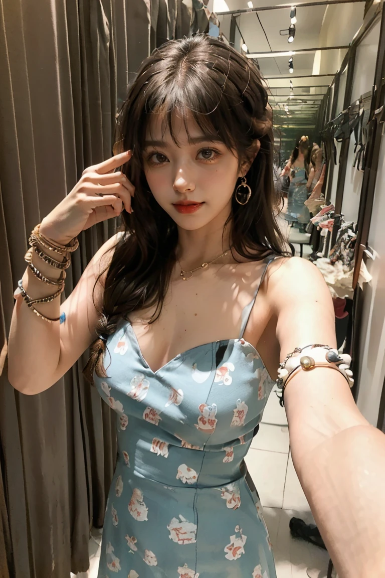 masterpiece, best quality, 1girl,long_hair,light smile, blunt bangs,looking at viewer,selfies,cowboy shot,(shot_hair:2),(Boho_printed_dress:1.5),(Straw_wedge_sandals:1.4),(Beaded_bracelets:1.3),
(realistic:1.5), cinemagraph,<lora:2023-05-26_114104:0.6> <lora:BeautyNwsjMajic2-01:0.4>