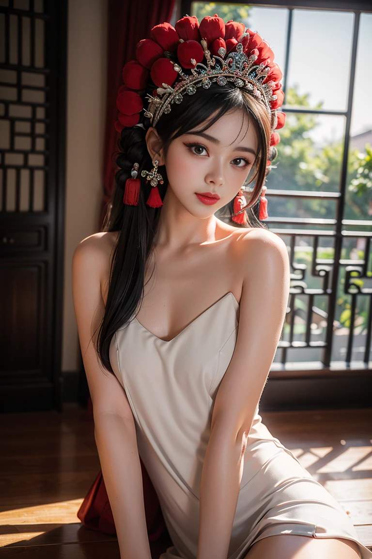 8k, RAW photo, best quality, masterpiece, realistic, photo-realistic, ultra detailed,
1 girl, chinese, CNOperaCrown, from front, looking at viewer, makeup, nude,