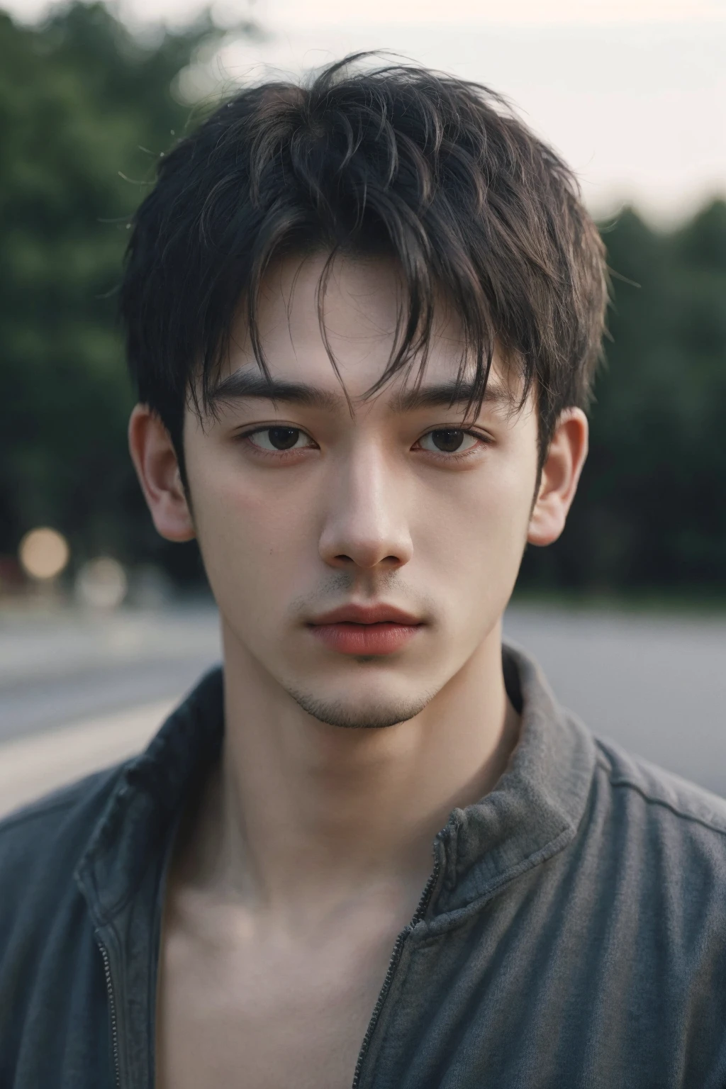 Best quality, masterpiece, ultra high res, (photorealistic:1.5), raw photo, in the dark, deep shadow, low key, cold light, man face, 1 man, 1man, man, sharp jaw, tin lips, Eye shape like a snake's eye, realistic, Male shoulders, broad shoulders, black hair, black hair, mohawk with, mohawk undercut, mohawk undercut hair, smirk face, have scars on her chick, tatoo in neck, wearing a black Hoodie, masculine, arrogant face, look sexy, look cool, cool face, mainly face, half body portrait, brown background, sharp eye, white skin, green eye, looks 21 years old man, real, Handsome.