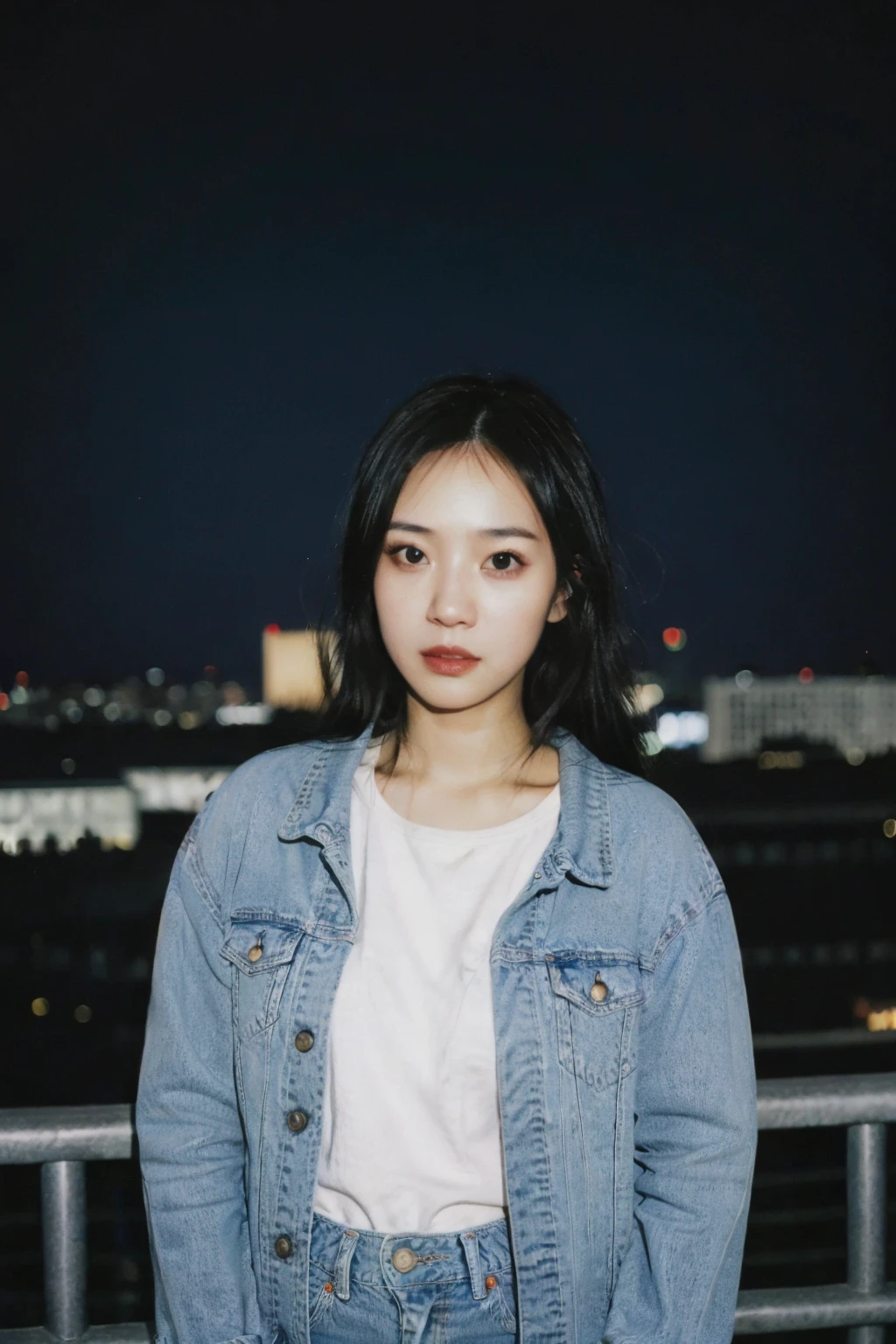 polaroid photo, <lora:InstantPhotoX2:0.65>, 1girl, stylish outfit, fitted jeans, oversized jacket, fashionable accessories, (realistic detailed eyes, natural skin texture, confident expression), cityscape backdrop, rooftop or high-rise balcony, dynamic composition, engaging pose, soft yet striking lighting, shallow depth of field, bokeh from city lights, sharp details, highly detailed, hyper-realistic, 50mm lens, naturally blurred background.  <lora:FilmVelvia2:0.3>