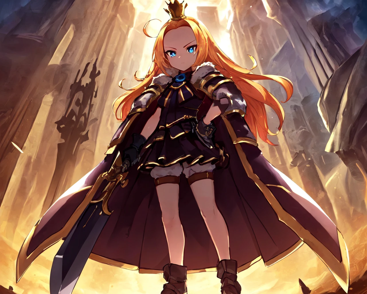 <lora:e7 Charlotte2:0.6> e7 Charlotte, small crown, big forehead, wielding two swords, full body, at a batleground,
(masterpiece), best quality, highres, 4k, 8k, Detailed Illustration, intricate detail, cinematic lighting, amazing quality, 1girl, fit female, amazing shading, soft lighting, facing camera, perfect eyes