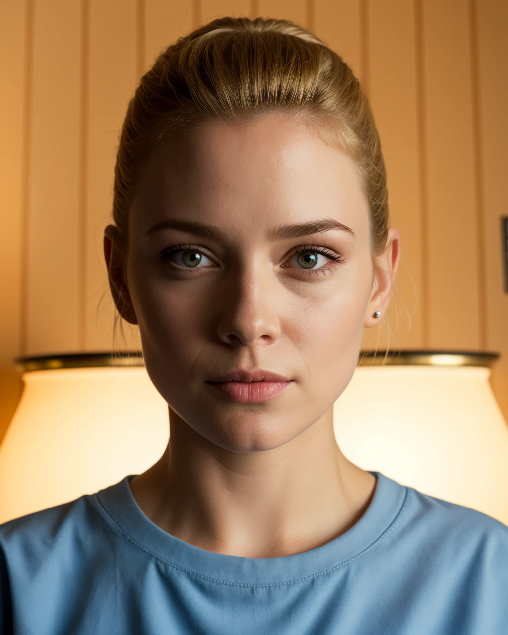 a three-quarter view of a 42yo blond woman looking sideway with hi-top fade, enhanced femininity, dark theme, soothing tones, muted colors, (excessively defined variated skin texture, hyperrealistic, diffused light), clustered, authentic eye iris, (normal exposure:1.4), upvoted <lora:Elixir:0.5>