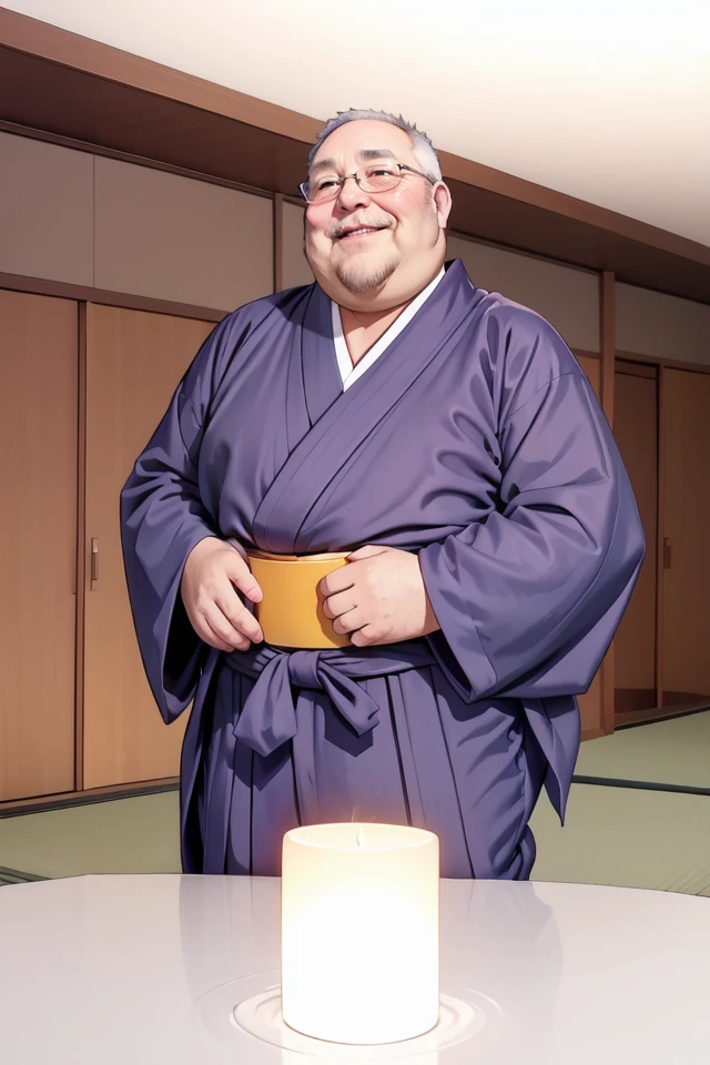 masterpiece,(high quality, best quality:1.2),smile,(mature fat man:1.4), (white hakama:1.5)