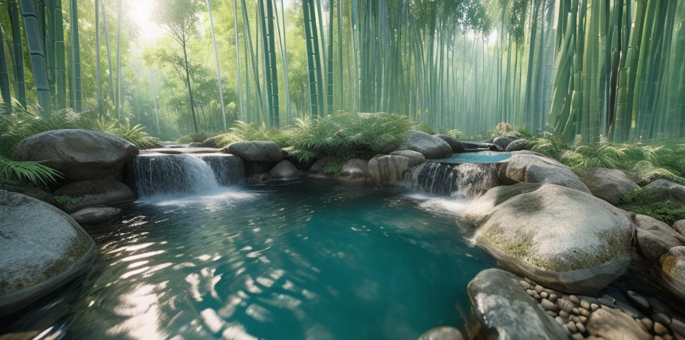 infinity render texture, (inside bamboo forest: 2), trees, cloud, cherry blossom, day, fantasy, landscape, no_humans, outdoors, scenery, sky, ultra realistic, photorealistic, (reflection), (ray tracking), (unreal engine), (Japanese: 2), top view, high elevation, photorealistic, 8k, unreal engine, super great 3d render, 3d, 3d ray tracking, super high quality, no_water, no_lake, no_pond, no_sea, forest close up, bamboo close up, many bamboo, (asian: 2), cloud, cherry blossom, day, fantasy, fish, lake, landscape, high snowy mountain, no_humans, ocean, outdoors, river, scenery, sky, splashing, water, watercraft, waterfall, waves, ultra realistic, photorealistic, sea, ocean, (reflection), (ray tracking), (unreal engine), (Japanese), top view, high elevation, (water reflection), (clear water), photorealistic, 8k, unreal engine, super great 3d render, 3d, 3d ray tracking, liquid, super high quality, (super close look at water)