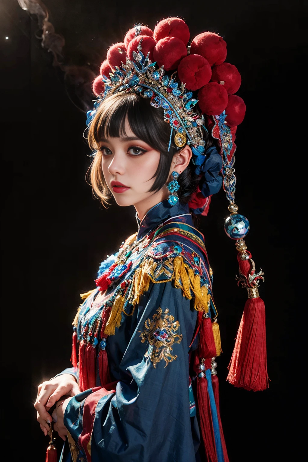 masterpiece, 
1 girl, CNoperaCostume, CNoperaheaddress,  CNoperaFlag, (makeup:1.3), tassel, from side,