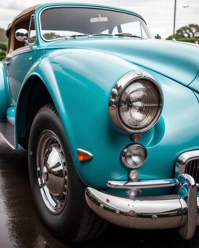 A high-resolution photograph of a vintage classic car, capturing every curve, reflection, and polished detail, highlighting its timeless beauty.