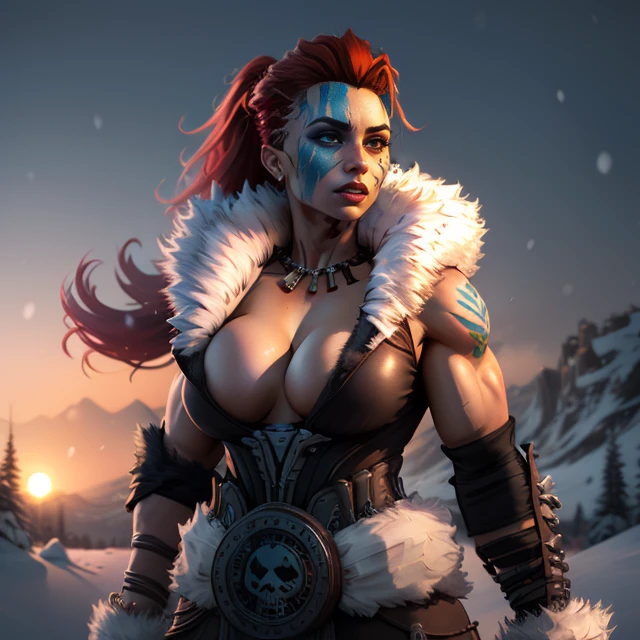 hellion, red ponytail, blue facial tattoo ,blue body tattoos, lips,
snow area,
(insanely detailed, beautiful detailed face, masterpiece, best quality)
<lora:hellion:0.8>