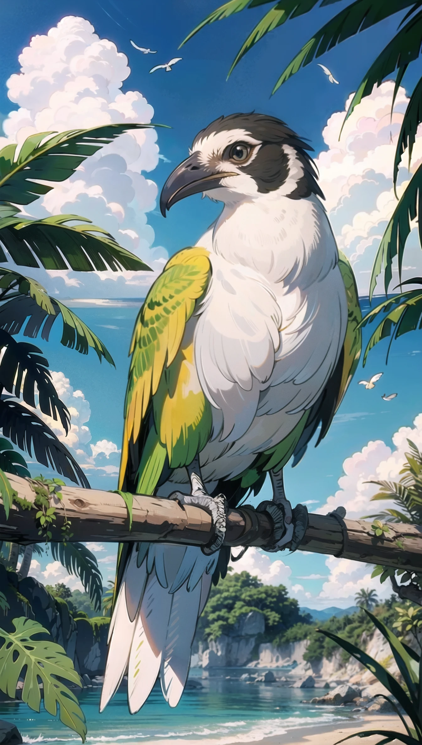 (masterpiece, top quality, best quality), (photorealistic), raw, 8k, exotic bird, naturalistic, tropical, hyperdetailed, colorful