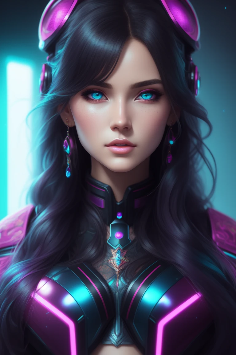 colorful, neon, beautiful cute girl, lush long fluffy hair, beautiful detailed face, best quality, extremely detailed, colorful, neon, sci-fi, cinematic, colorful background, concept art, dramatic lighting, high detail, highly detailed, hyper realistic, intricate, intricate sharp details, octane render, smooth, natural lighting, trending on artstation