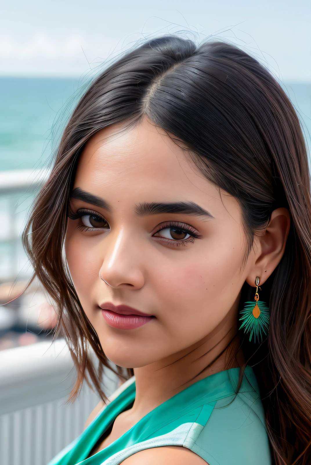 ((Selfie:1.1)), (raw:1.1) photo of (Abh1l4sh401:0.99), a woman as a model, modelshoot style, (extremely detailed CG unity 8k wallpaper), photo of the most beautiful artwork in the world, professional majestic oil painting by Ed Blinkey, Atey Ghailan, Studio Ghibli, by Jeremy Mann, Greg Manchess, Antonio Moro, trending on ArtStation, trending on CGSociety, Intricate, High Detail, Sharp focus, dramatic, photorealistic painting art by midjourney and greg rutkowski, (summer:1.2), (standing on the Brighton Pier:1.1), (makeup:1.1), ((ocean in background)), ((brighton)), (looking at viewer:1.3), (detailed pupils:1.3), (modern outfit:1.2), (closeup), (earrings)