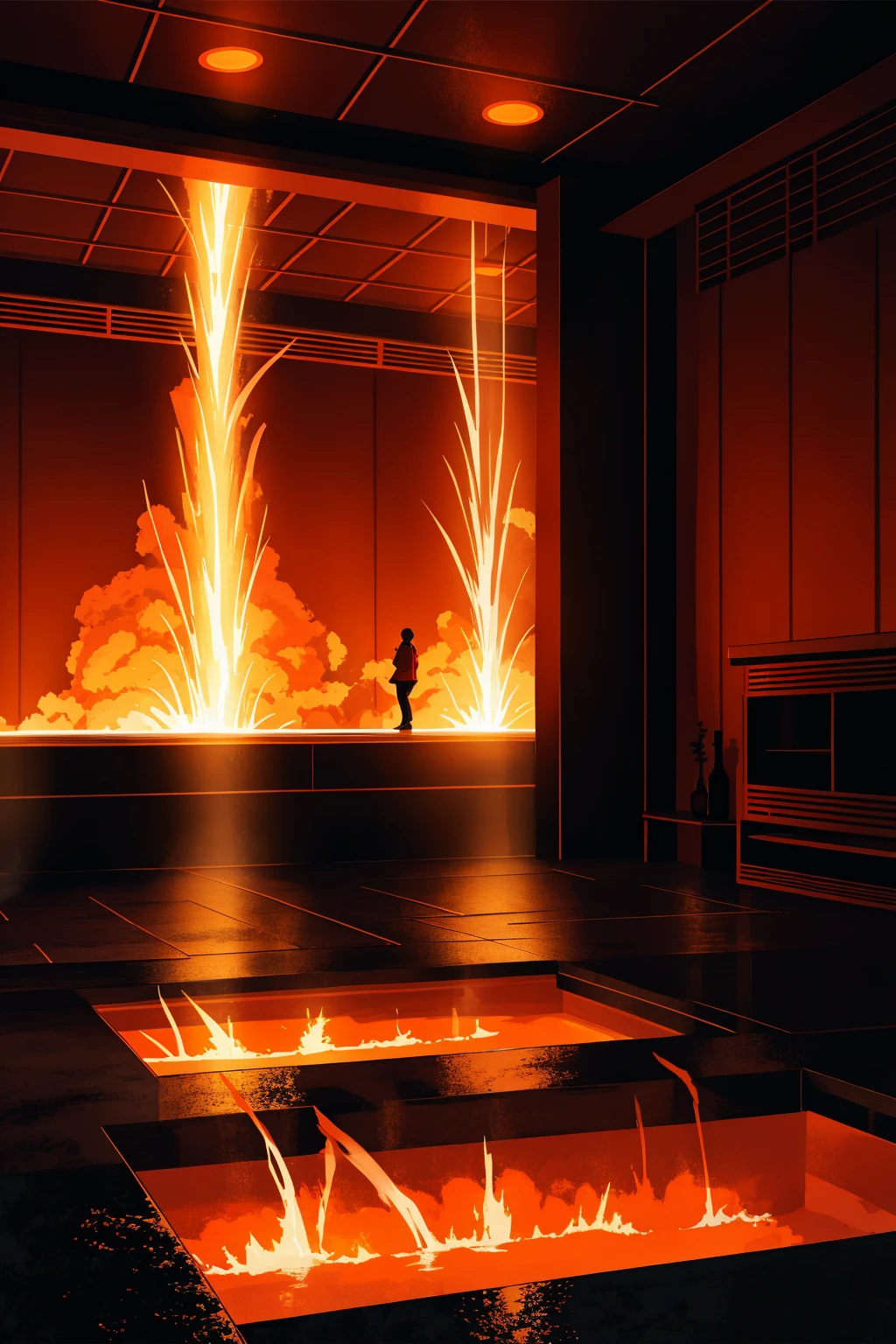 Lava, indoors, <lora:FuturisticScape-V3:1>