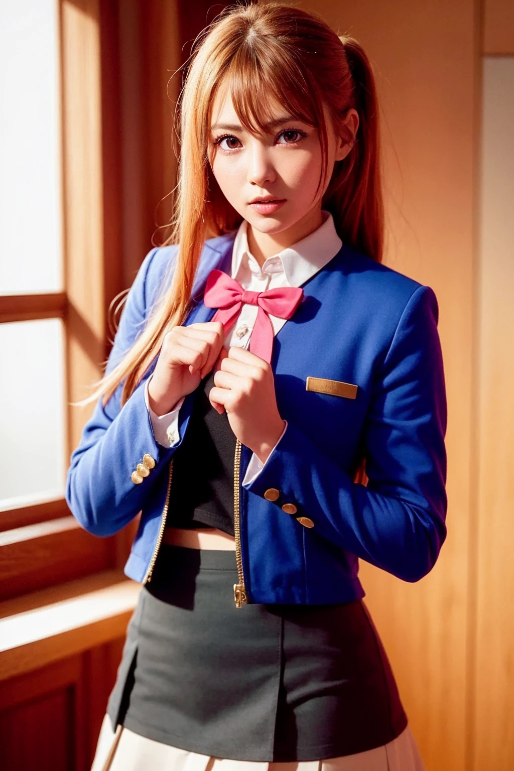 best quality, ultra high res, (photorealistic:1.4), 1girl, 1girl, hoshino ruby, mismatched pupils, star-shaped pupils, blonde hair, long hair, school uniform, skirt, standing, upper body, ramen shop <lora:brj-hoshino-ruby-v1:1>