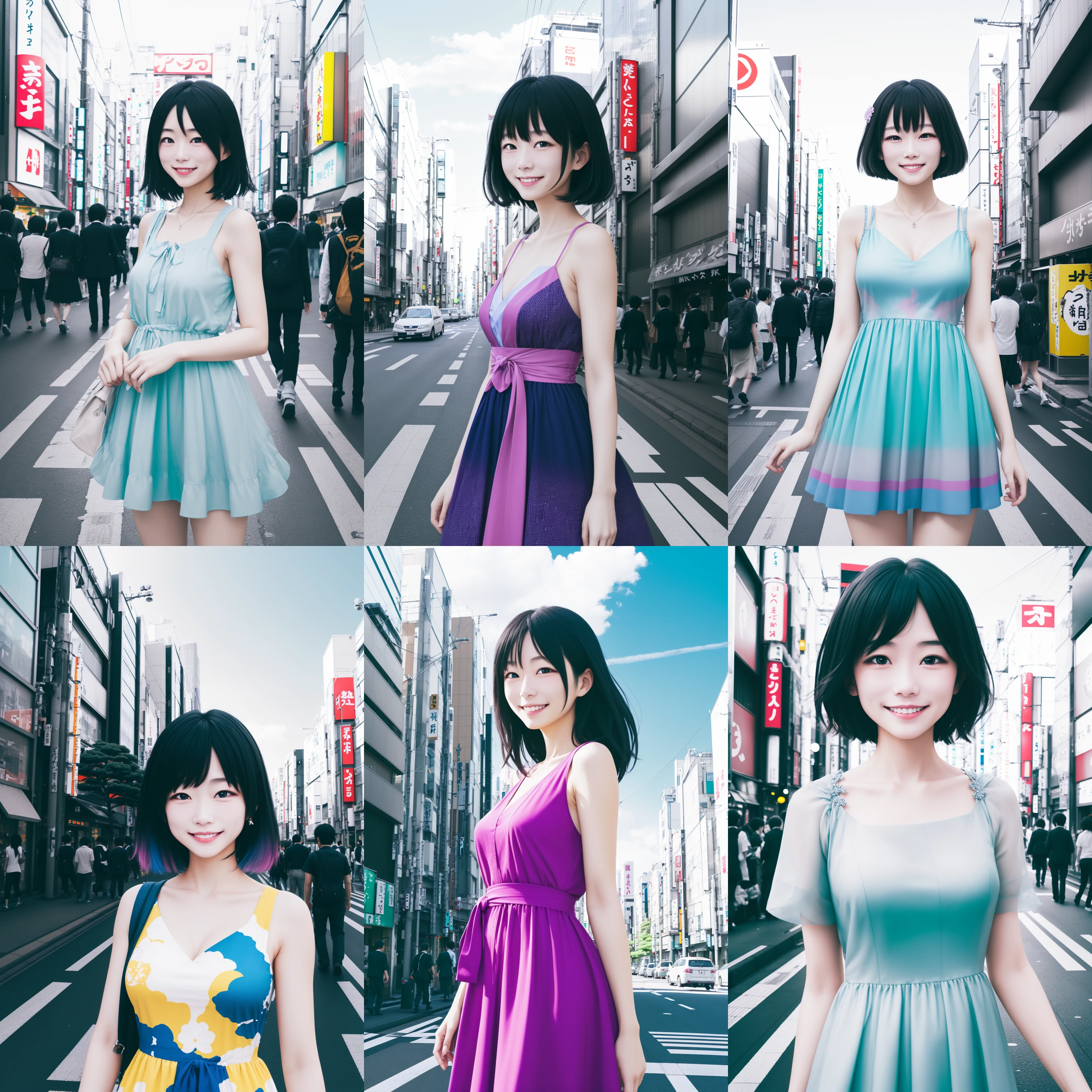 1girl,tokyo street ,city,sky ,upper body, smile,colorful dress <lora:Fujifilmpro400H:1>