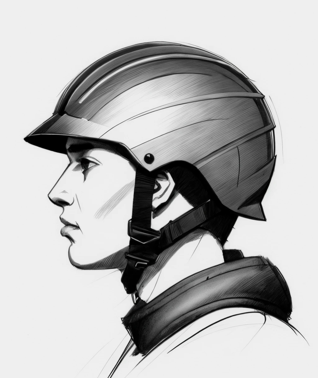 futuristic helmet, side view, sketch artstyle, finely detailed, minimalism, 4k, ((graycale)), monochrome, ((solo))