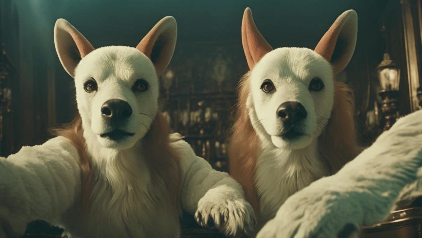 A selfie of a mythical creature alone, 4k resolution, faded color grading, cinestill, set in 1947