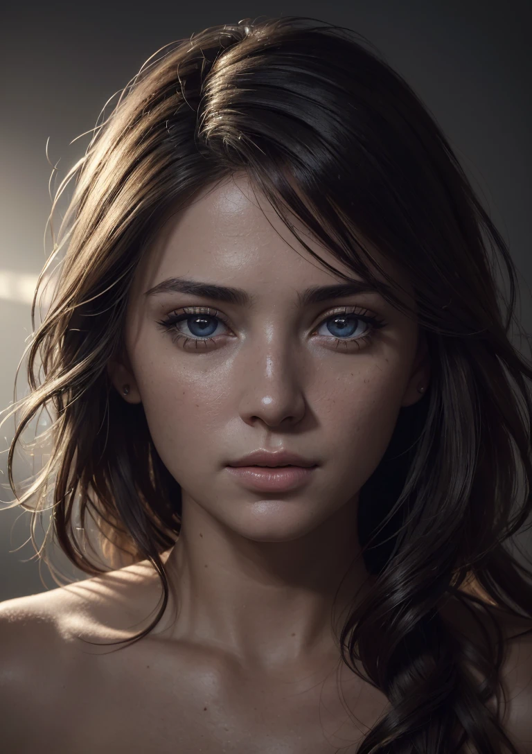 analog style, model shoot style, RAW close portrait of a 1girl, ((beautiful face: 1.7, perfect face:1.3)), (from above:1.2), best quality, epic (by lee jeffries photo, sony a7, 50 mm, pores:1.5, colors, hyperdetailed:1.5, film grain:1.4, hyperrealistic: 1.5), hyper-realistic lifelike texture, masterpiece, unreal engine 5, Extremely detailed CG unity 8k wallpaper, realistic eyes, Madly detailed photo, (ecstasy of light and shadow, deep shadow), (Winner of the Pulitzer Prize for Photography and Taylor Wessing Photographic Prize)