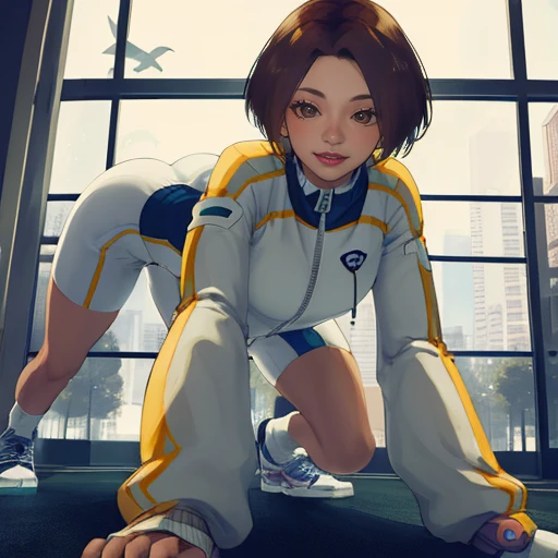 Uriko, brown short hair, brown eyes, solo, cute, lips, smiling, on all fours,
UriJAK, track jacket, (sleeves past wrists:1.1), white bike shorts ,sneakers,zipper,socks ,
in a large aquarium, dark area, large glass windows, fish
(insanely detailed, beautiful detailed face, masterpiece, best quality) <lora:Uriko:0.7>