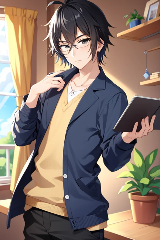 masterpiece,high quality,solo, <lora:KisaragiRen:0.8>,KisaragiRen,1boy,short hair,black hair,black eyes