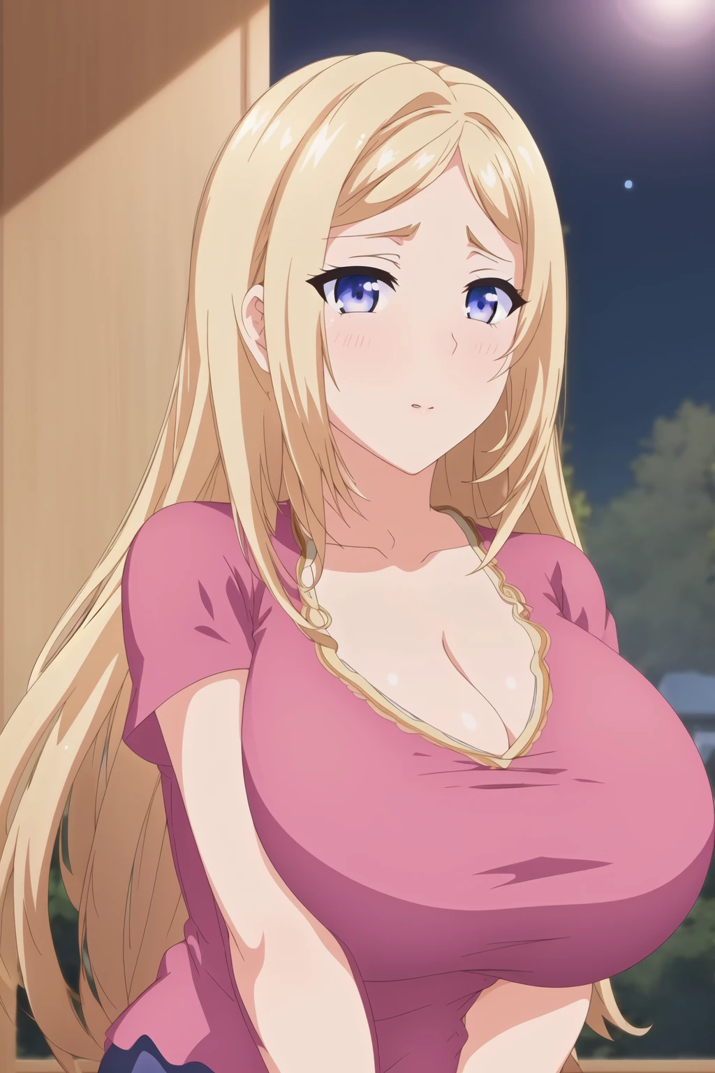 (Night:1.7), Japan, Tokyo, CityView, Before Window,
Standing at attention,(Upper_body:1.3),
pink_shirt,short_sleeves,cleavage, collarbone,Black_pencil_skirt,
<lora:Otoha_Watase_Kazoku-KK77-V2:0.7>,
blonde_long_hair, parted bangs,Blue_eyes,
1 girl,Manga,20yo,mature female,Beautiful Finger,Beautiful long legs,Beautiful body,Beautiful Nose,Beautiful character design, perfect eyes, perfect face,
looking at viewer, 
official art,extremely detailed CG unity 8k wallpaper, perfect lighting,Colorful, Bright_Front_face_Lighting,
(masterpiece:1.0),(best_quality:1.0), ultra high res,4K,ultra-detailed,
photography, 8K, HDR, highres, absurdres:1.2, Kodak portra 400, film grain, blurry background, bokeh:1.2, lens flare, (vibrant_color:1.2)
(Beautiful,large_Breasts:1.4), (beautiful_face:1.5),(narrow_waist),