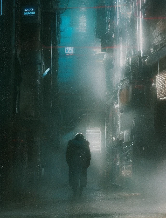 raw photo, fuji film, film grain, closeup shot, center composition, a woman, cybersuit, cyberpunk, complex background  <lora:Analog Style Fuji:0.7>  <lora:Blade Runner v.2.2:0.7>