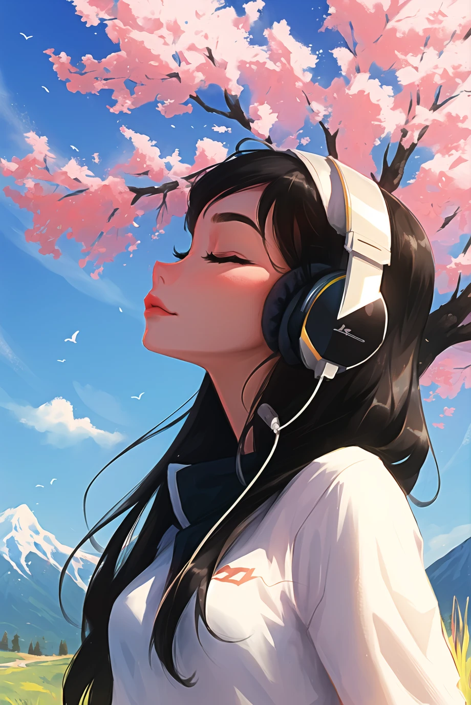 sam yang,
1girl, black hair, breasts, closed eyes, closed mouth, day, grass, headphones, lips, long hair, mountain, outdoors, profile, shadow, small breasts, solo, tree
, ((masterpiece))
<lora:sam_yang_offset:1>