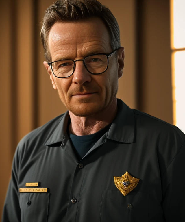 1man,bryancranston,age up,(wearing prison uniform,black glasses),(handcuffed),(masterpiece:1.2) (photorealistic:1.2) (bokeh) (best quality) (detailed skin) (intricate) (8k) (HDR) (cinematic lighting) (sharp focus) (Clutter-Home:1.2) <lora:bryancranston:1:1,1,1,1,1,1,0,0,1,1,1,1,1,1,1,1,1>
