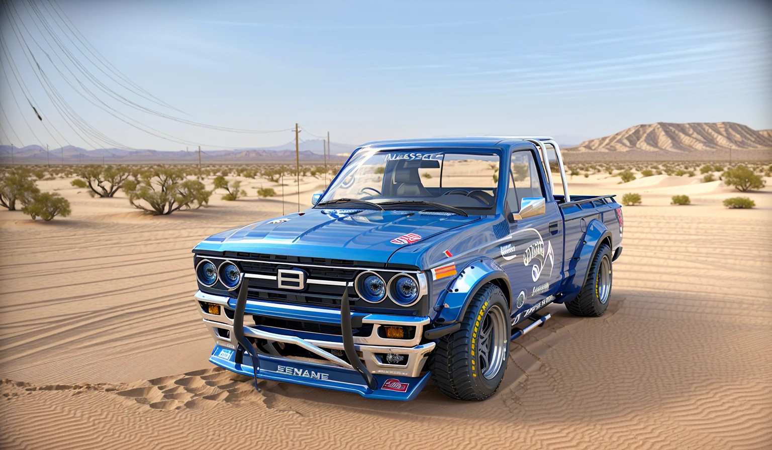 ((masterpiece,best quality)), ultra-detailed, 4k, highres, cinematic, widebody truck, vehicle focus, sand, desert