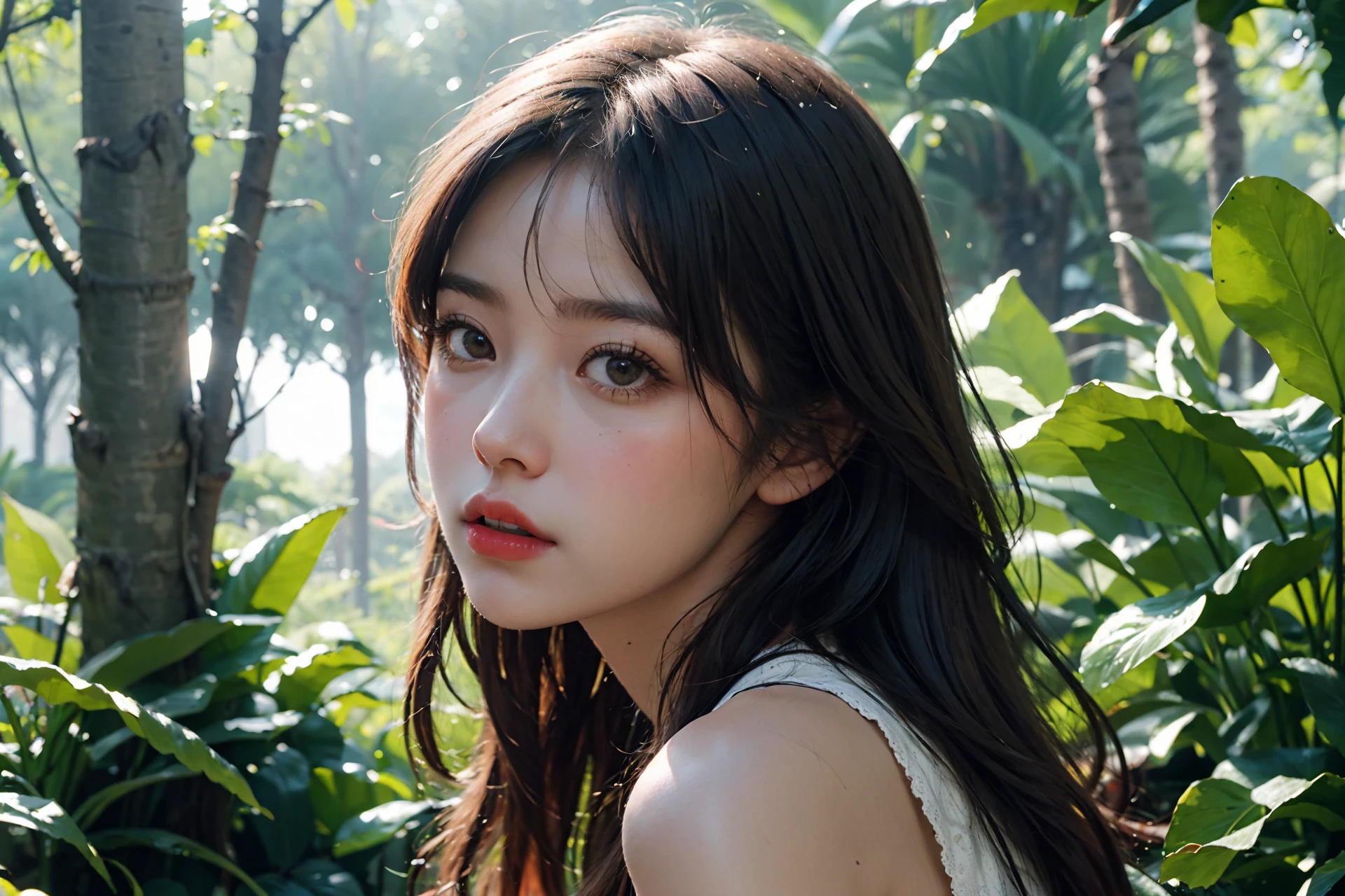 masterpiece, best quality, <lora:BeautyNwsjMajic2-01:0.5:FACE>, (realskin:1.5), photograph, lush jungle, 3/4 view of a Fluid Macanese Female Dockworker, Peaceful, film grain, Canon RF, L USM, Kodachrome, extremely detailed CG Unity 8k wallpaper, photorealistic, realistic,8k,highres,cinemagraph