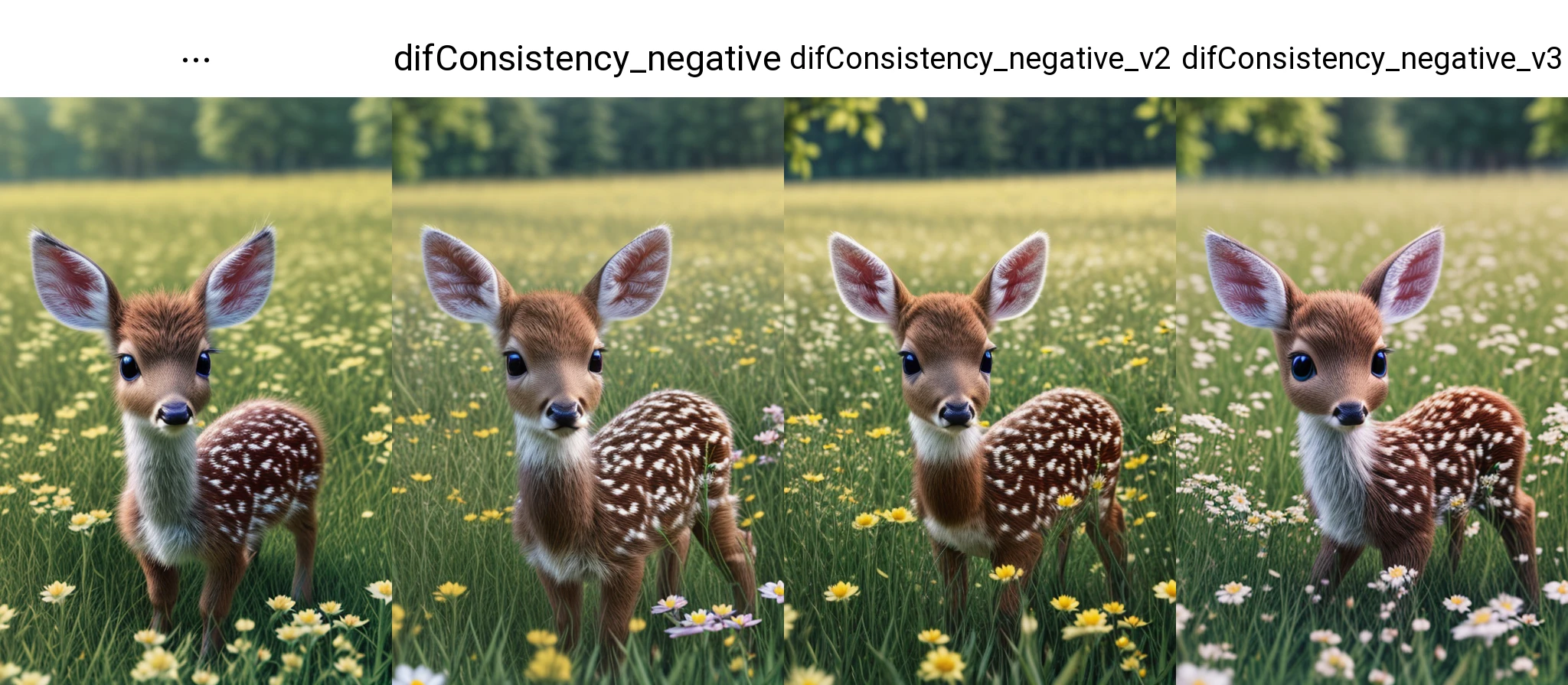 photo of a cute deer surrounded by beautiful flowers in a meadow, 8k resolution concept art( intricate details:1.2), beautiful eyes, sunlight, (high quality:1.2), trending on artstation, 8k, absurdres, chibi, extremely detailed fur,(close up:1.1), <lora:difConsistency_photo:0.5>, <lora:difConsistency_detail:0.5>