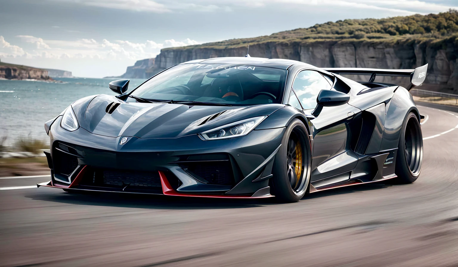((masterpiece,best quality)), ultra-detailed, 4k, highres, cinematic, widebody super car, vehicle focus, seaside, shore, moving, motion blur, speed effect