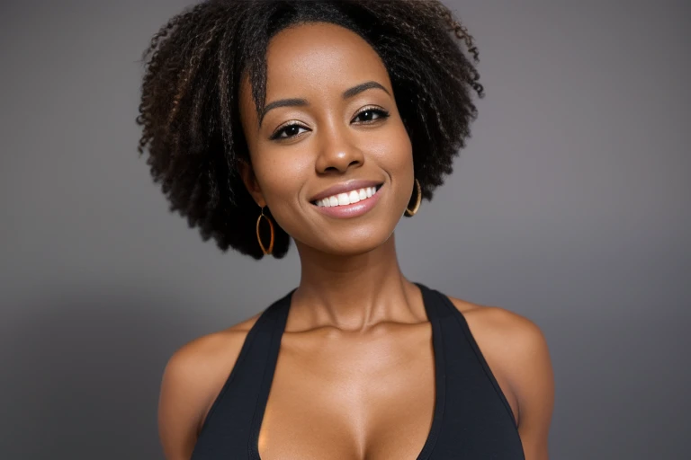 a portrait of DEN_jezabel_vessir in front of a [plain black background] wearing a black tank top, collarbone, [headshot], [centre frame], looking at the camera, facing the camera,
happy gleeful smiling, dynamic lighting
photorealistic, high detail, detailed, masterpiece, 8k, highres, flawless, colour, professional
