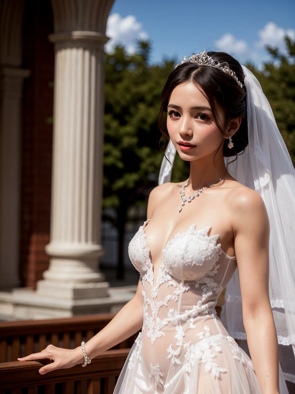 (best quality, masterpiece:1.2),ultra detailed,(photo realistic:1.4),solo,cute girl,seethrough_wedding_dress, <lora:SeethroughWeddingDress_v1:0.5>,