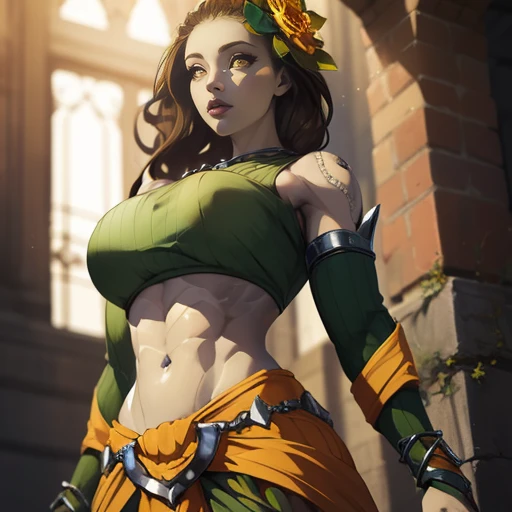 Inara, long brown hair,grey skin ,yellow eyes,lips , abs, solo, upper body, arms out, low angle,
InaRob, flower hair ornament ,midriff,bare shoulders,detached sleeves ,long skirt,jewelry ,
(insanely detailed, beautiful detailed face, masterpiece, beautiful detailed eyes, best quality) <lora:Inara:0.8>