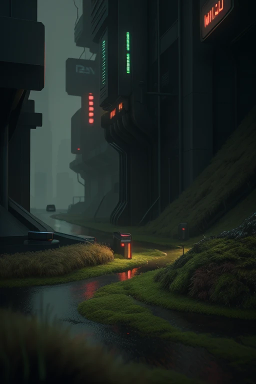 (detailed), 3d render, filmgrain, blade runner 2049, landscape, moss