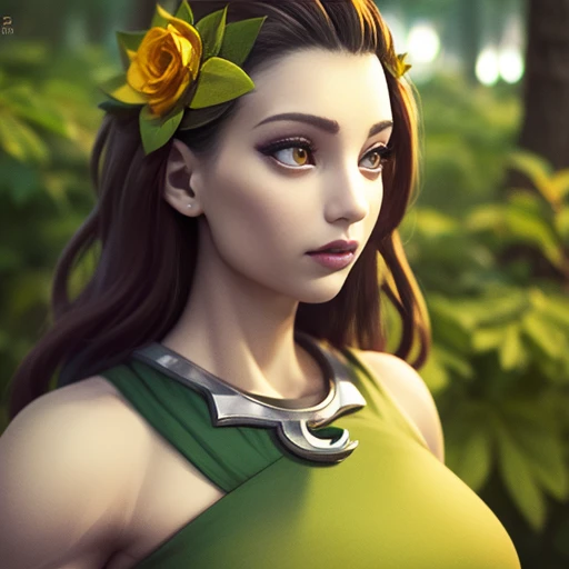Inara, long brown hair,grey skin ,yellow eyes,lips , abs, solo, upper body, low angle,
InaRob, flower hair ornament ,midriff,bare shoulders,detached sleeves ,long skirt,jewelry ,
forest ruins,
(insanely detailed, beautiful detailed face, masterpiece, beautiful detailed eyes, best quality) <lora:Inara:0.8>