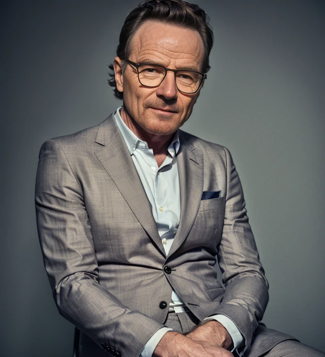(A medium photo of bryan cranston,age up,old,grey hair),wearing(brown suit,glasses),crossed legs,grey background, (masterpiece:1.2) (photorealistic:1.2) (bokeh) (best quality) (detailed skin) (intricate) (8k) (HDR) (cinematic lighting) (sharp focus) (Clutter-Home:1.2),
<lora:bryancranston:0.9>