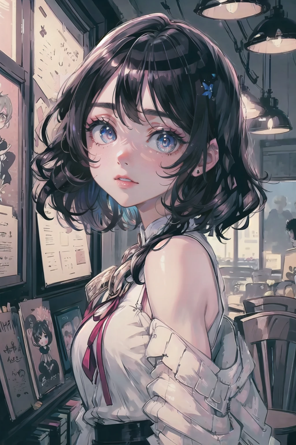 masterpiece, best quality, highly detailed, upper body portrait, 1girl, embarrassed, short wavy hair, <lora:parororo:1>